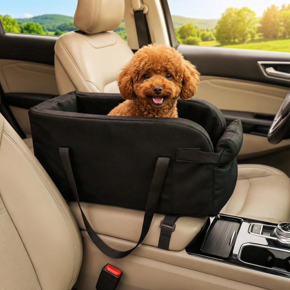 MikooMikoo waterproof faux leather center-console dog car seat showing durable, wipe-clean surface.