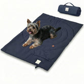 MikooMikoo Travel Dog Bed folded with handle for easy transport.