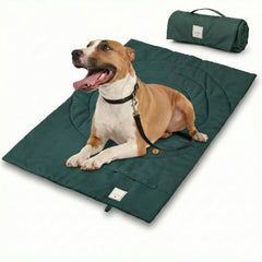 MikooMikoo Travel Dog Bed folded with handle for easy transport.
