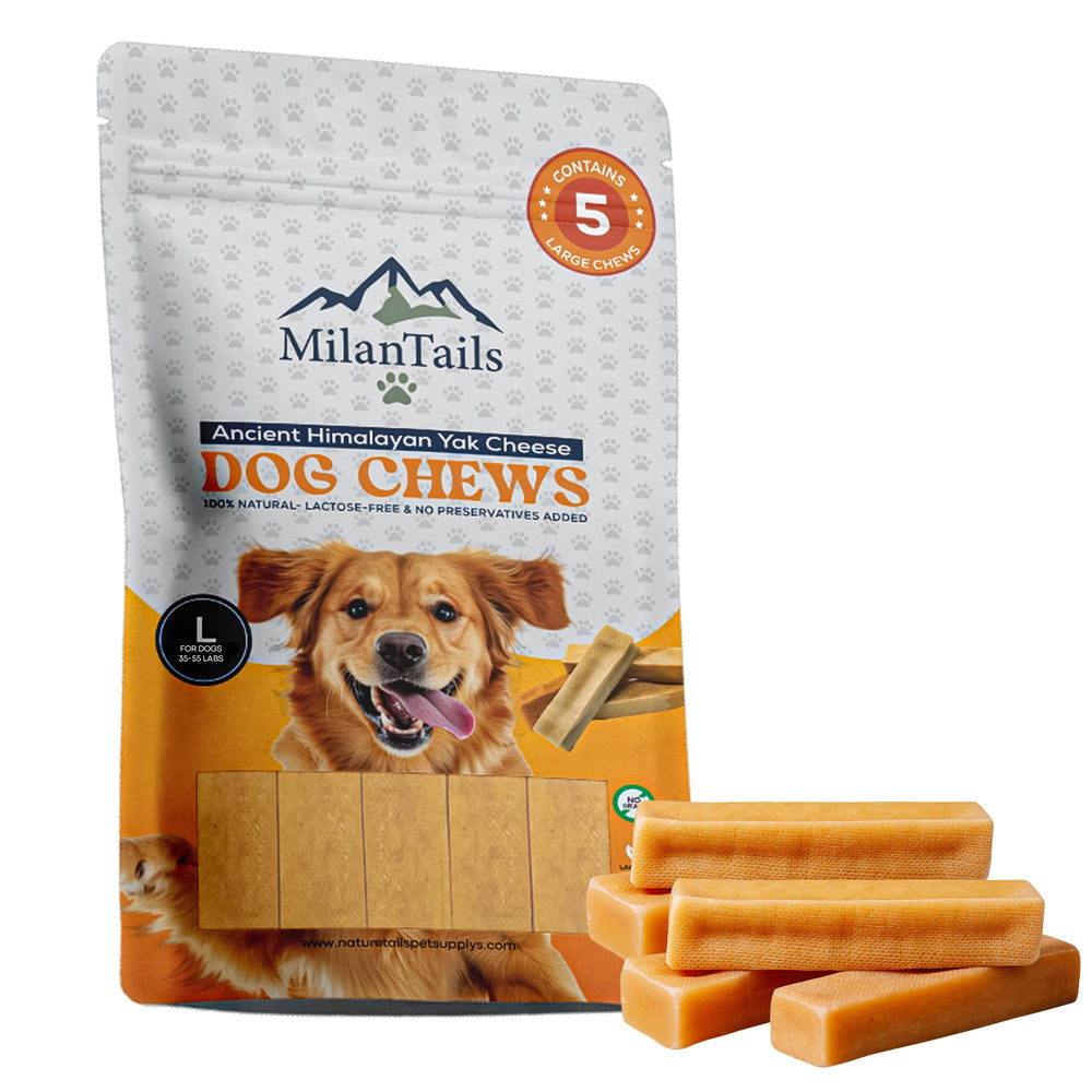 MILANTAILS Premium Gold Yak Cheese large chew pack for durable entertainment and dental support.