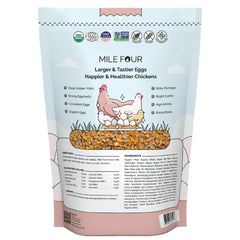 Mile Four Organic Layer Feed pellets reduce waste and promote uniform feeding