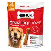 Milk-Bone Brushing Chews packaging label for Original Chicken flavor, daily dental care.