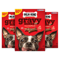 Milk-Bone GravyBones beef-flavored biscuit for daily dental care and tasty chews.