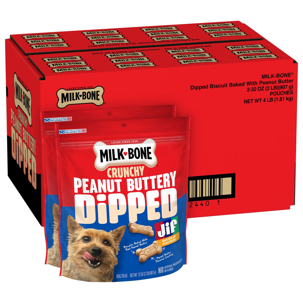 Milk-Bone peanut butter dipped biscuits in a two pack for daily dog treats