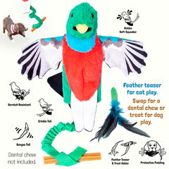 Hidden squeaker and crinkly tail stimulate curiosity during games.