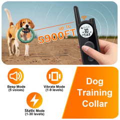 MIMOFPET training collar with beep, vibrate, static modes for pet behavior guidance.