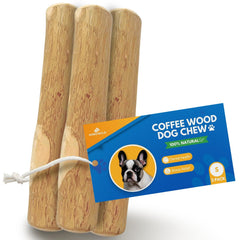 MINOWILD coffee wood dog chew stick for small dogs, front view, supports dental care.