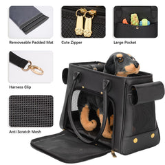 Minsong carrier purse pocket detail emphasizes storage for treats and toys