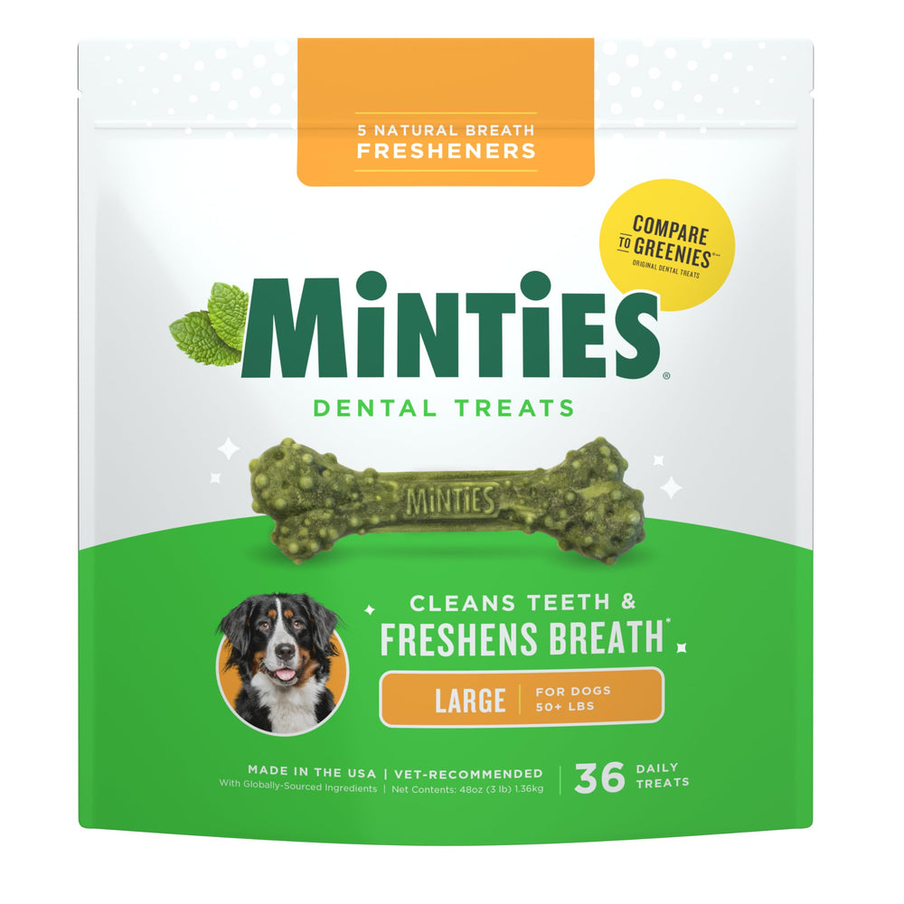 Minties dental chews for large dogs pack 36-count designed for fresh breath
