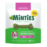 Minties dog dental bone treats for tiny dogs promote fresh breath and clean teeth.