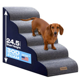 Miorun curved dog stairs on a high bed help small dogs reach the mattress safely.