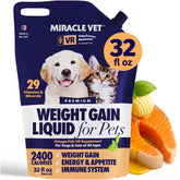 Miracle Vet weight gainer bottle highlighting omega-3 and vitamins for pets.