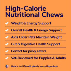 Miracle Vet weight gainer chews puppy-serving, tasty growth support snack.