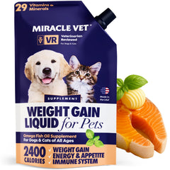 Miracle Vet weight gainer pour shows easy dosing for dogs and cats.