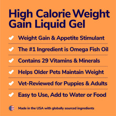 Miracle Vet weight gainer scoop demonstrates simple measurement for daily nutrition.