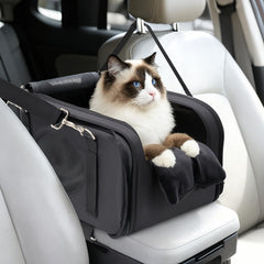 Mity Rain 3-in-1 cat car seat centered-console view boosts pet comfort on trips.