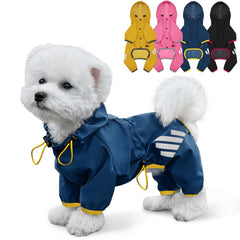 Miucat dog raincoat with hood in blue protects small dogs from rain.