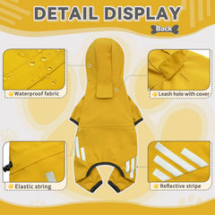 Miucat raincoat features reflective strips for higher visibility in low light.