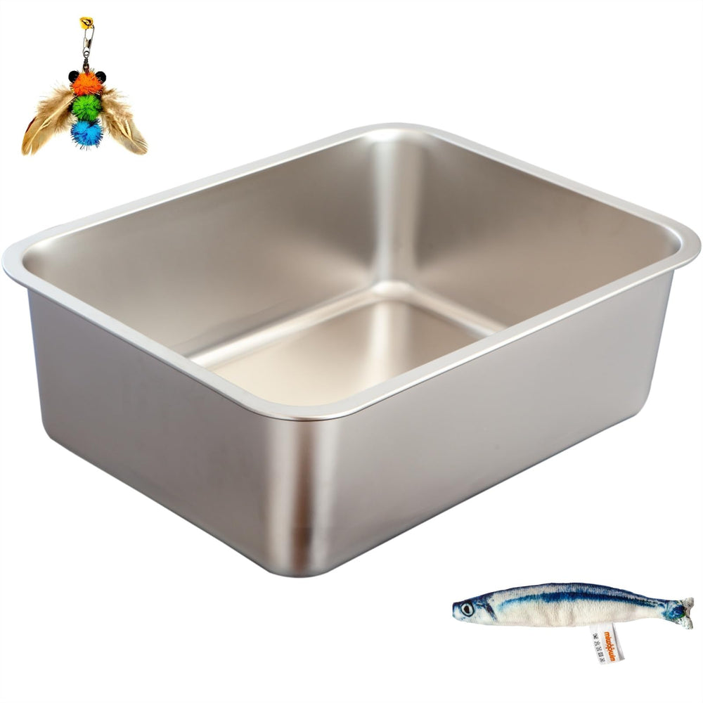 Miwoowim stainless steel litter box top view shows a clean, rust-resistant surface for easy maintenance.