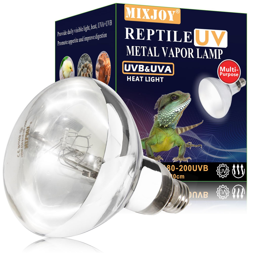 MIXJOY 160W reptile heat lamp bulb providing basking warmth and full spectrum light