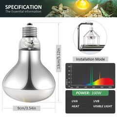 MixJOY 100W reptile bulb in a bearded dragon setup, vitamin D support.