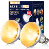 MixJOY 2 Pack 100W reptile heat lamp bulb in use, delivering full-spectrum light.