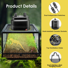 MIXJOY dual reptile light fixture showing separate bulbs for UVB and heat