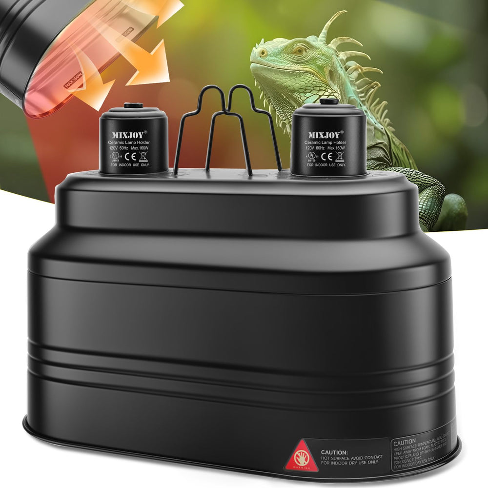 MIXJOY dual reptile light fixture front view with two sockets for heat and UVB