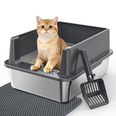 MixJOY stainless steel cat litter box with lid, easy cleanup and privacy.