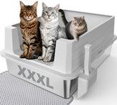 MIXJOY stainless steel litter box front view shows extra-large size and tall walls