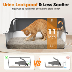 MIXJOY XL stainless steel litter box front view highlighting large capacity for big cats