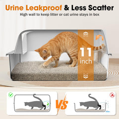 MIXJOY XL stainless steel litter box high walls reduce mess and provide privacy.