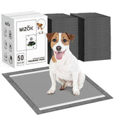 MIZOK pee pad 23x24 inch packaging shows compact size and odor control benefits.