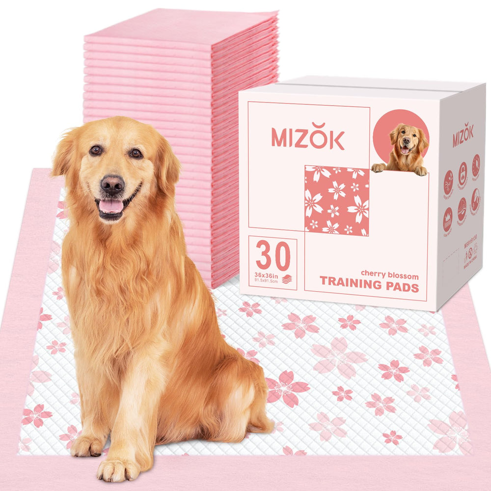 MIZOK pink puppy pads with cherry blossom print for elegant indoor protection