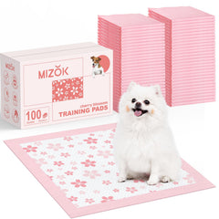 MIZOK puppy pads with pink cherry blossom design create a calm, inviting potty area.