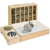 MOBYKE 3-in-1 rabbit feeder with litter box front view promotes tidy feeding.