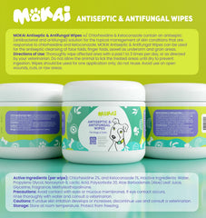 MOKAI antiseptic wipes for cat application calm irritated paws and skin.