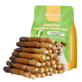 MON2SUN 5-inch triple-flavor rawhide stick close-up showing chicken pumpkin and duck