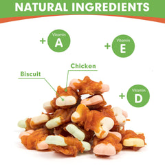 MON2SUN chicken-wrapped biscuit close-up highlighting protein-rich texture.