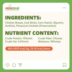 MON2SUN ingredients closeup shows chicken wrapped codfish with omega-3 sources
