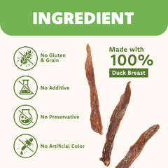 MON2SUN single-ingredient duck jerky slices on board for training.