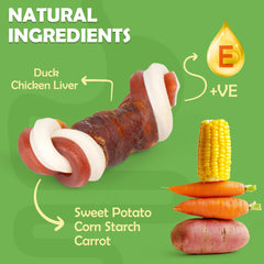 MON2SUN duck-wrapped knot bone with vegetables for puppy crunch.