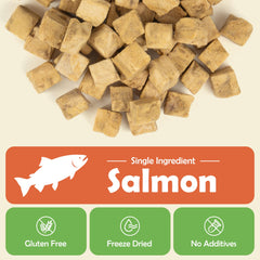 MON2SUN salmon cubes close-up, natural single-ingredient snack with bold aroma