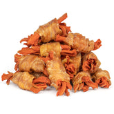 MON2SUN rawhide-free chicken-wrapped carrot snack for small dogs, ideal for training rewards.