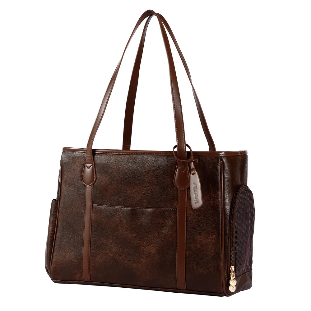 Monanller Stylish Dog Purse Carrier front view shows portable vegan leather and style
