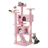 MoNiBloom 54-inch cat tree with pink base provides sturdy play space for indoor cats.