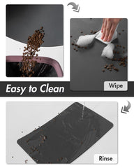 MontVoo anti-slip rubber backed pet mat stays in place during messy eating.