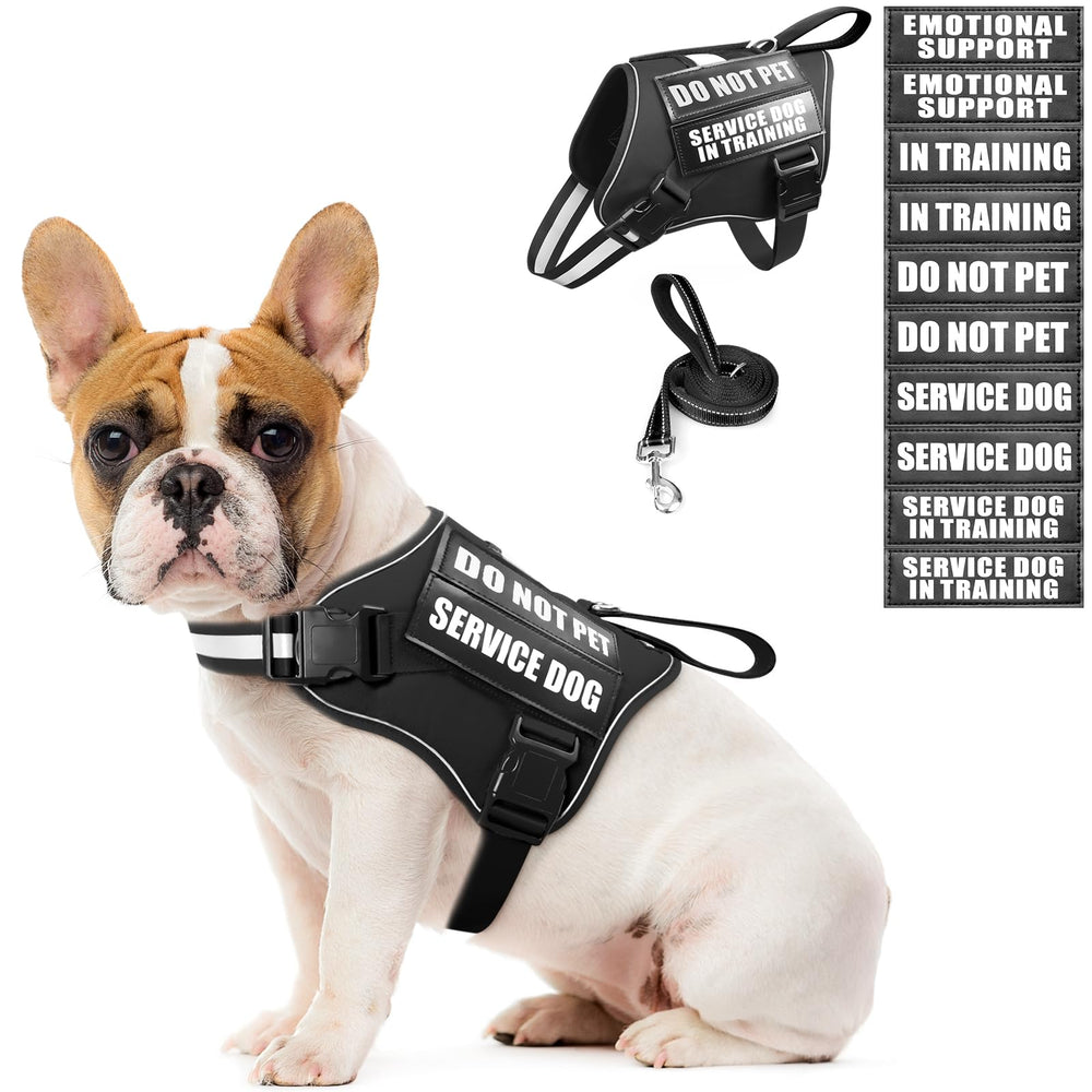 MOOGROU service dog harness front view with secure fit and easy on/off.