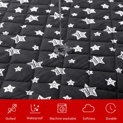 Moonsea waterproof dog bed cover side view showing star pattern and edge elasticity.