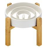 MOPANG ceramic slow feeder bowl, 8in white, promotes mindful eating for medium dogs.